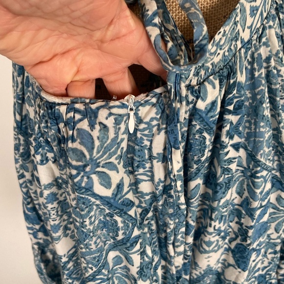 Olivaceous Women's Mini Dress Sundress Size Large Floral Blue Halter Neck Ruffle - Picture 7 of 12